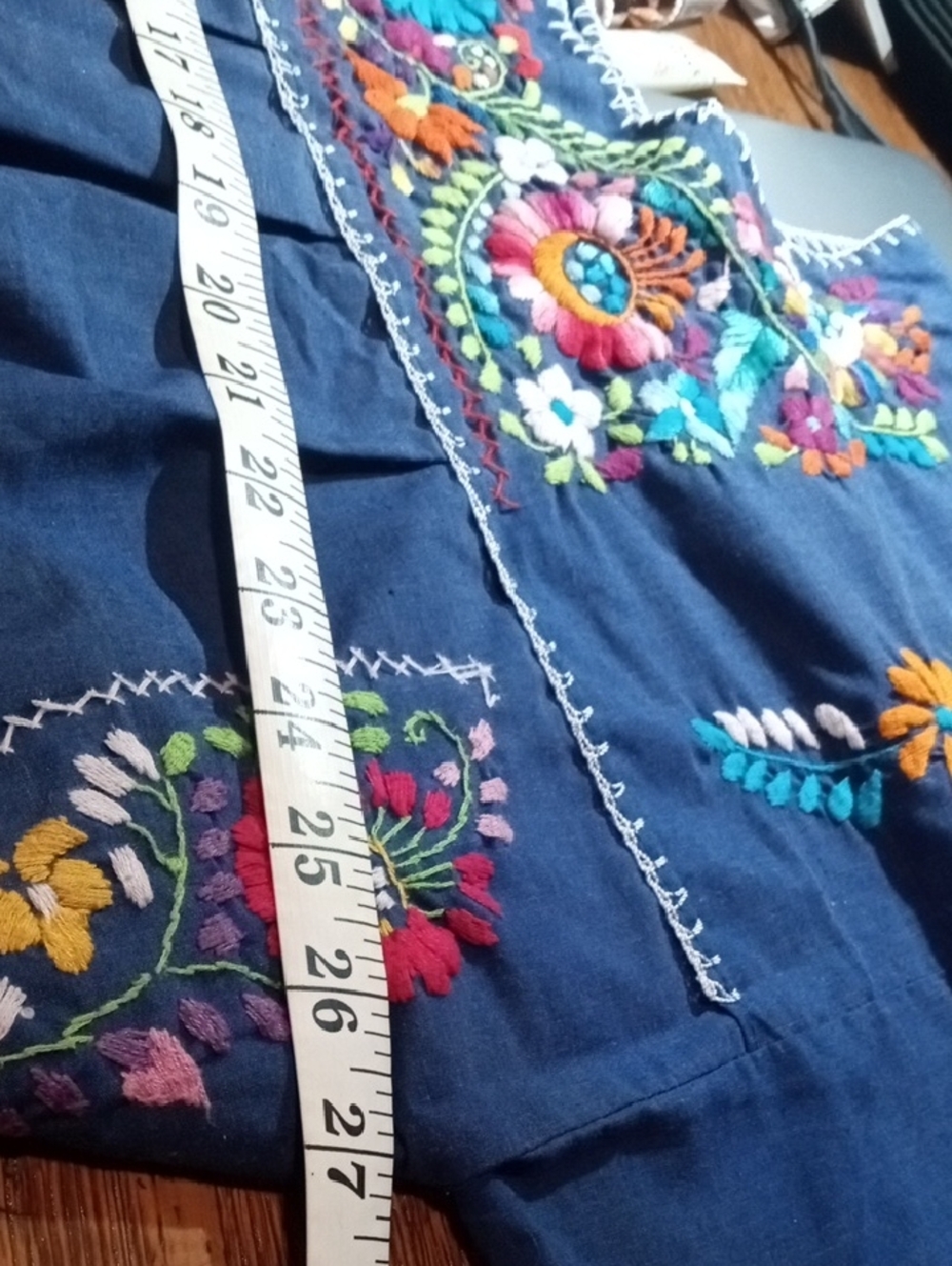 Blue Embroidered Floral Mexican Maxi Dress - Picture 8 of 11